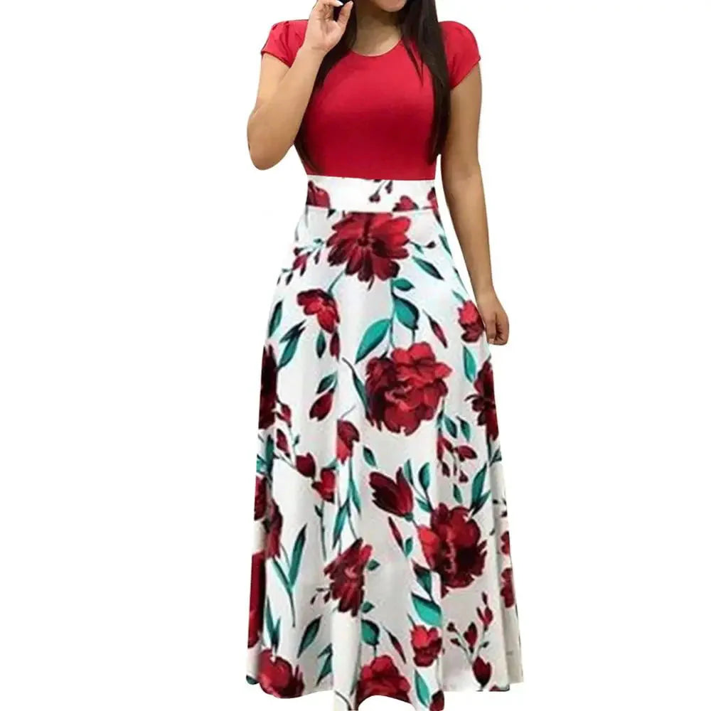 Elegant Women's Long Dress Flower Retro Printed Patchwork Long Sleeve Banquet Maxi Robe S-5XL