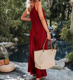 2023 AliExpress Europe and America New Jumpsuit Women's Cross border Summer Female Thread Backless Solid Color Sexy jumpsuit