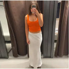 Elegant Sequined Orange Cardigans Women Y2k O-neck Short Sleeve One Button Female Tops 2025 Street Summer Lady Chic Knitwear
