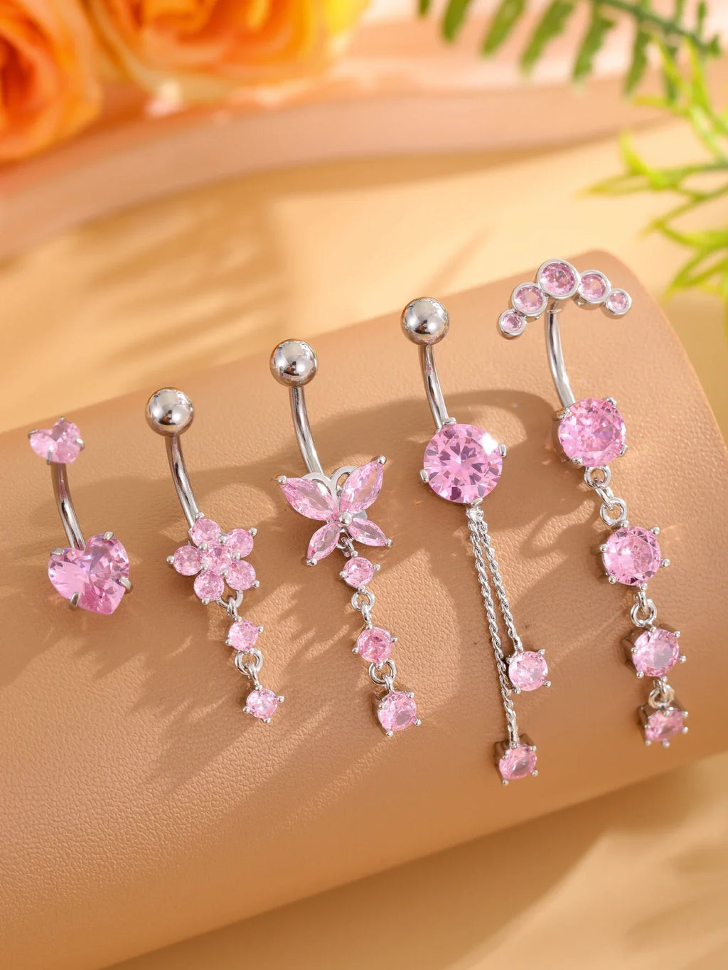 14G Gold Color Series Butterfly Dangled Belly Piercing Sets 5PCS/Lot Heart Flower Curved Navel Navel Ring Belly Button Rings
