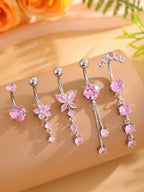 14G Gold Color Series Butterfly Dangled Belly Piercing Sets 5PCS/Lot Heart Flower Curved Navel Navel Ring Belly Button Rings