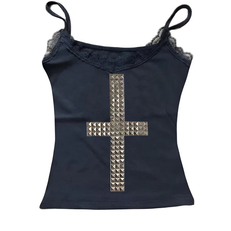 Emo Kpop Goth Baby Tees Women 90s Vintage Clothing T-shirts Kawaii Girl Harajuku Cross Hot Stamping Y2k Clothes Streetwear