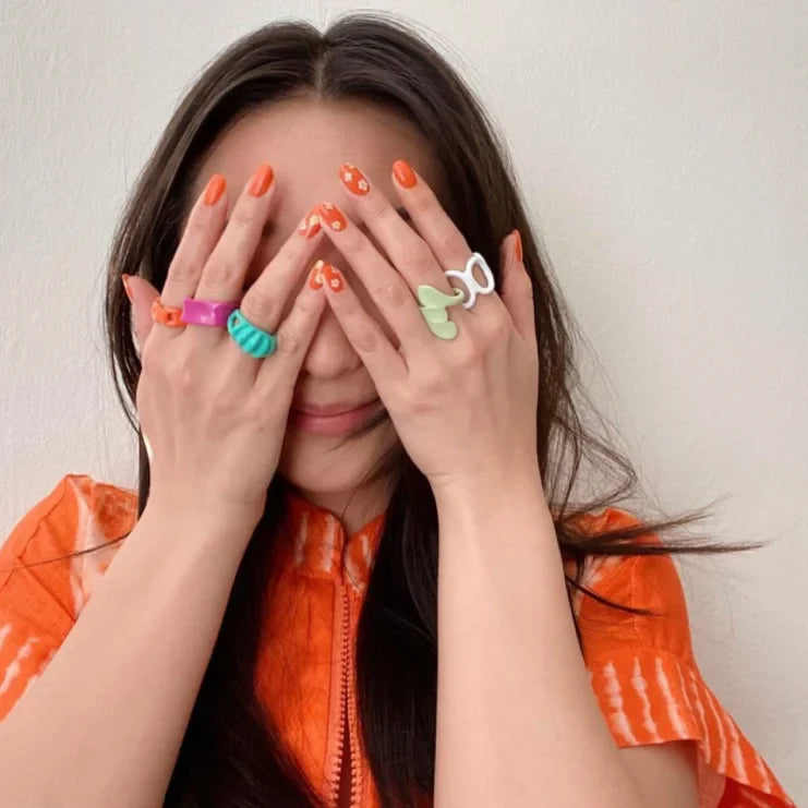 2022 Summer Colorful Ring Set Wholesale Fashion Geometric Chain Candy Color Irregular Opening Rings Women Party Finger Jewelry