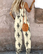 2025 Summer Female Jumpsuits with Pockets Fashion Printing Wide Legs High Waist Women's Rompers Sleeveless Strap Pants Trousers