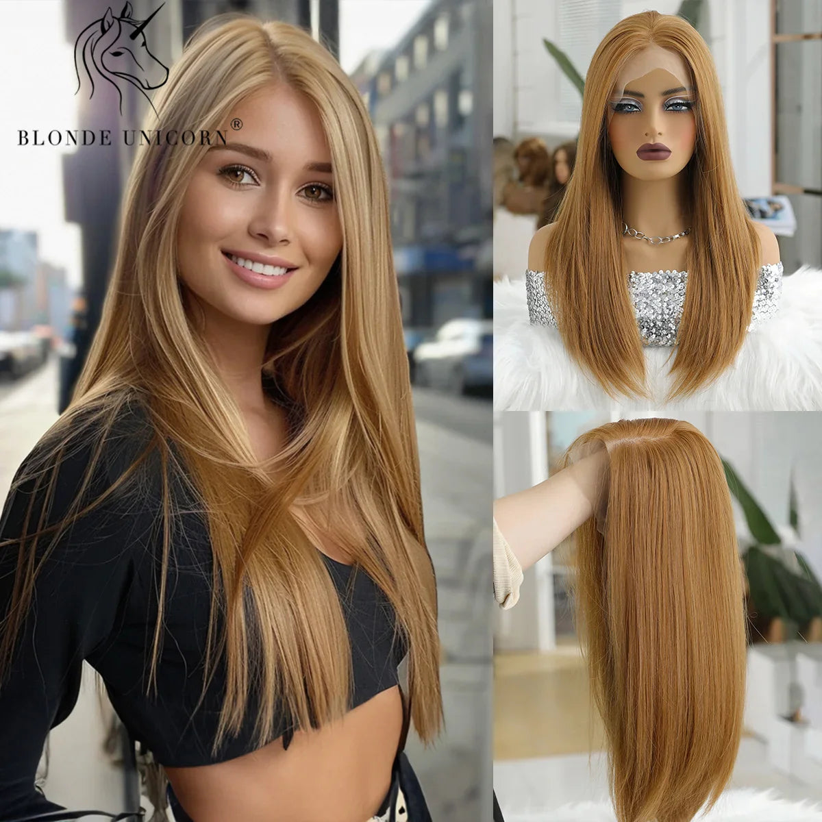 13x6 Lace Front Wig Blonde Wave Synthetic Wigs for Women Daily Party Cosplay Use Heat Resistant Fiber Hair