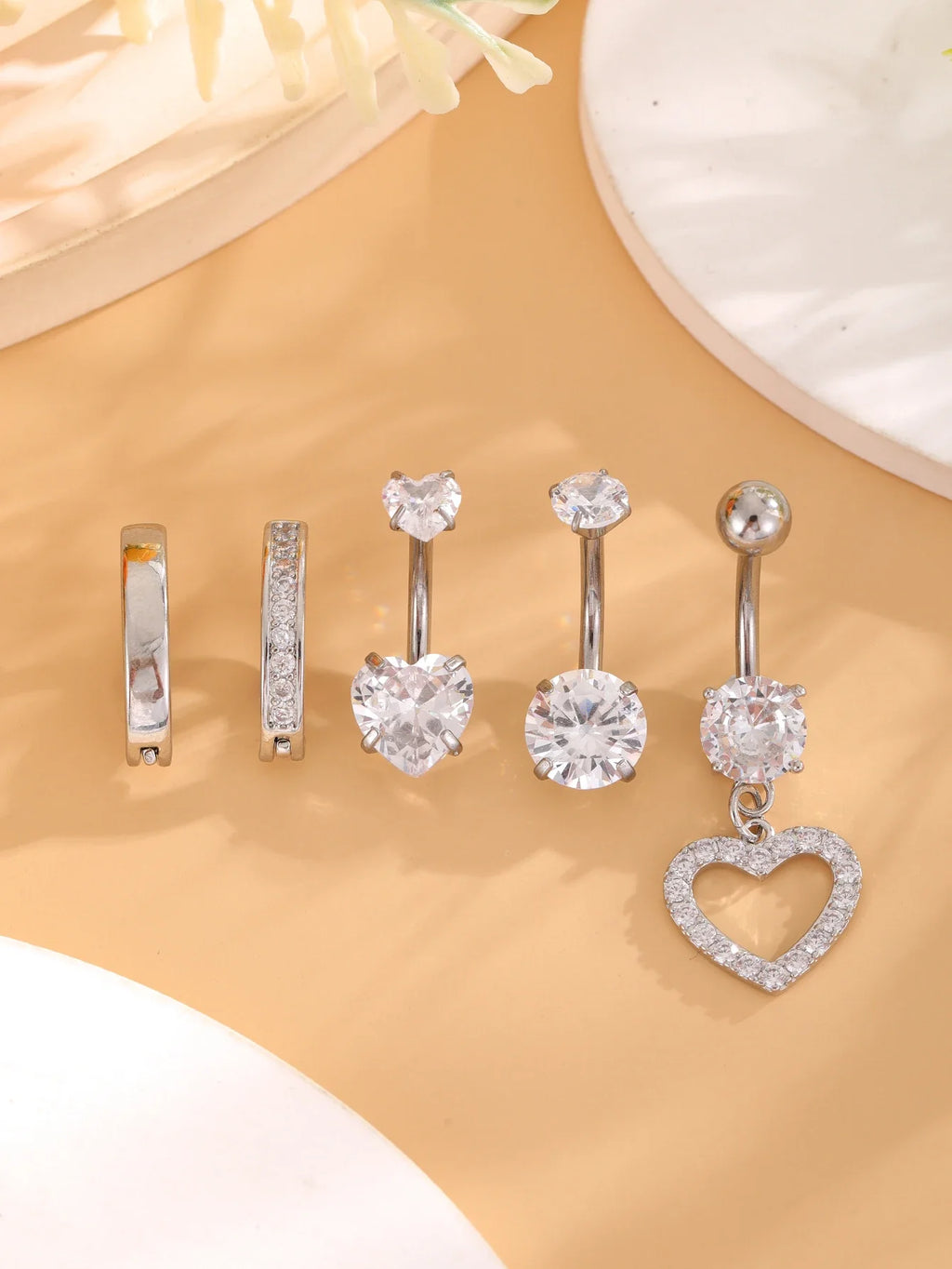 14G Gold Color Series Butterfly Dangled Belly Piercing Sets 5PCS/Lot Heart Flower Curved Navel Navel Ring Belly Button Rings