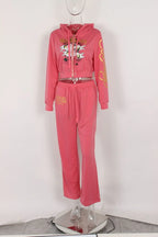 Bangniweigou Skull Love Print Zipper Short Cardigan + High Waist Straight Leg Pants Two Piece Set Women Tracksuit Autumn Winter