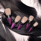 24pcs Manicure Long Almond False Nails Stiletto Ballerina Fake Nials Detachable Halloween Bat French Nail Tips DIY