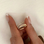 2025 New Stainless Steel 18 K Golden Plated Sun Rings for Women Natural Stone Inlaid in Hollow Metal Texture Ring Trendy Jewelry