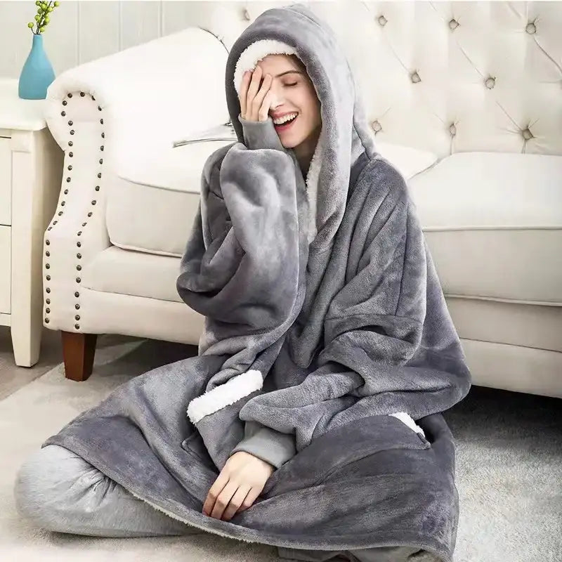 180cm Super Long Flannel Blanket Pyjamas with Sleeves Winter Hoodies Sweatshirt Women Men Pullover Fleece Giant Oversized Outdoo