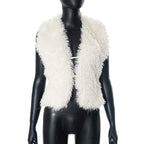 BKLD Sexy Temperament Fluffy Tops For Women High Street Y2K Nightclub Outfits Faux Fur Backless Lacing Solid 2025 Vest Waistcoat