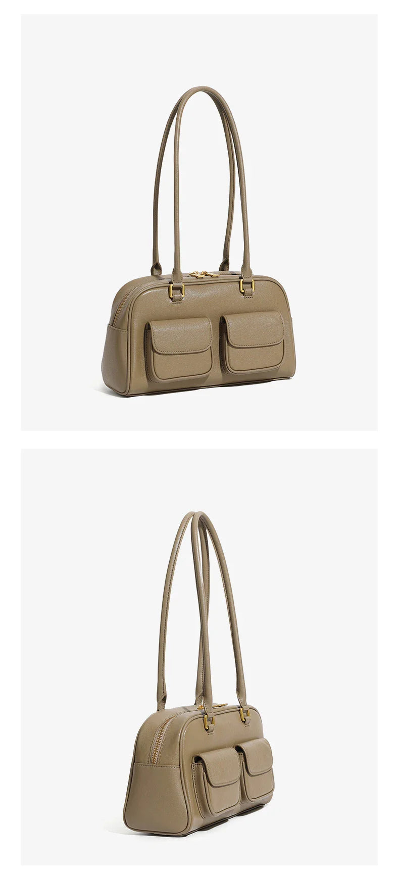 Burminsa Cowhide Genuine Leather Underarm Shoulder Bags For Women 2025 Luxury Designer Korean Bowling Tote Work Ladies Handbags