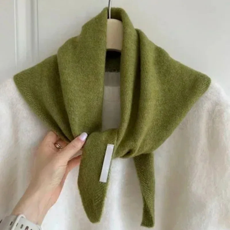 British Korean Style Niche Wool Knitted Triangular Scarf Women Headscarf Knitted Scarf Multi-functional Warm Knitted Scarf