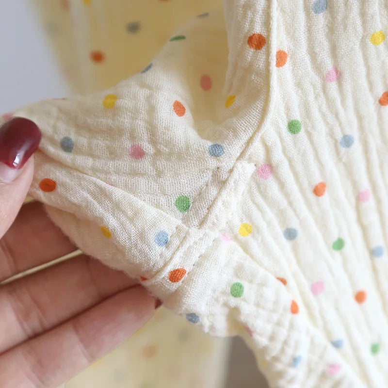 2025 New Summer Women's Pajama Set 100% Cotton Crepe Short Sleeve+Shorts+Pants 3-Piece Pajama Women's Cardigan Home Clothes