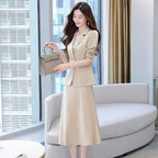 2Pcs/Set Summer Women Suit Dress Outfit  Solid Color Mid-length Lady Dress Sets Light Luxury Commute Sling Dress Coat Set