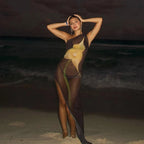 CUTENOVA Sexy Sleeveless One Shoulder Printed See Through Mesh Dresses For Women 2024 Summer High Slit Slim Beach Holiday Dress