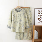 Chinese Style Women's Pajamas, Pure Cotton, Retro Color, Woven Jacquard, Home Clothing, Long Sleeves Trousers, Diagonal Collar