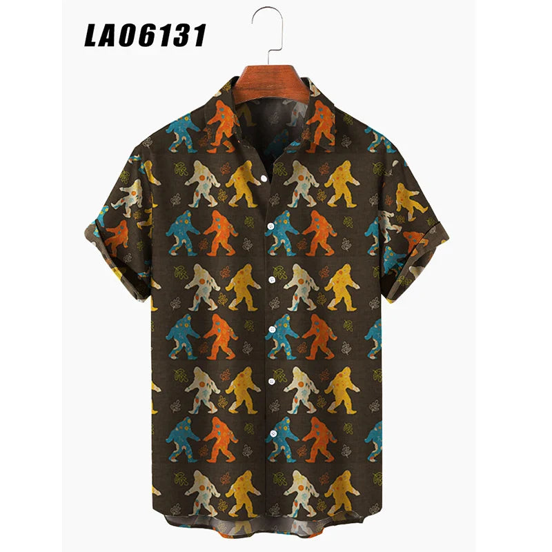 2024 Men's Shirts Creative Panda Printed Short Sleeve Shirt Men Street Summer Hawaii Beach Retro Harujuku For