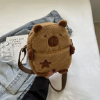 Cute Plush Capybara Crossbody Bag Large Capacity Shoulder Bag Girls Coin Purse Adjustable Zipper Plush Mobile Phone Pouch
