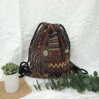 2025 Women Fabric Backpack Female Gypsy Bohemian Boho Chic Aztec Ibiza Tribal Ethnic Cottage Soft Brown Drawstring Rucksack Bags