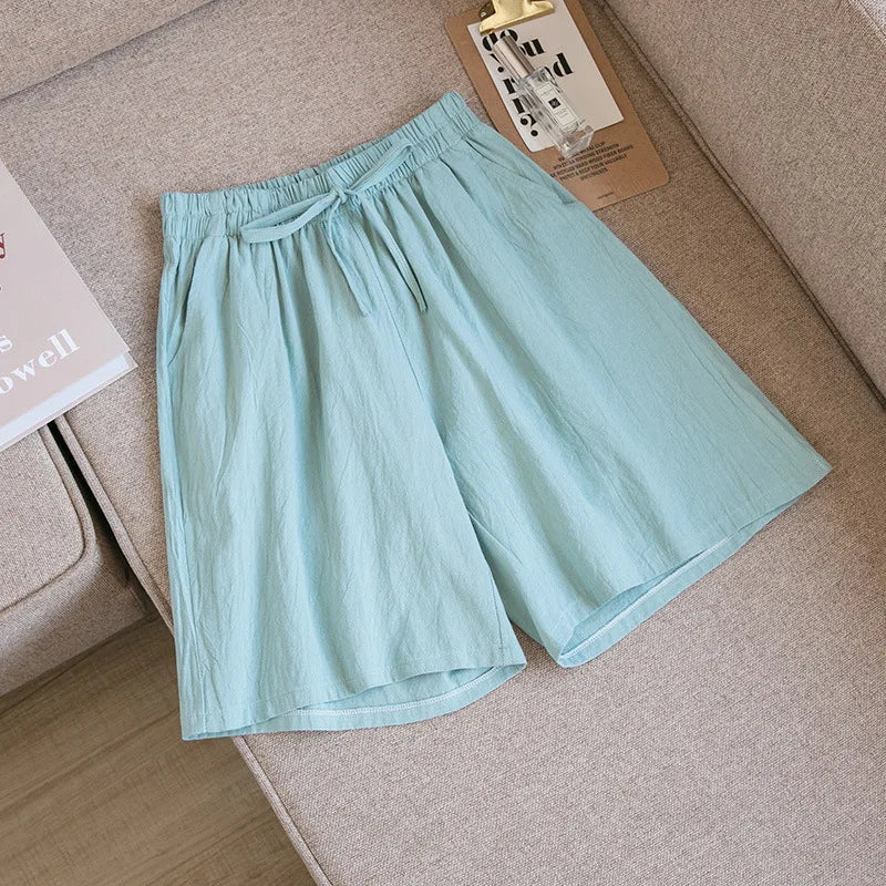 2024 Women Cotton Shorts,Summer Casual Solid Two Pockets shorts high waist loose shorts for girls Soft Cool female shorts