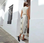 Elegant Women's Retro Printed Sleeveless Half High Neck Short Top With Vacation Style Two-piece Vestidos  For Spring/summer 2024