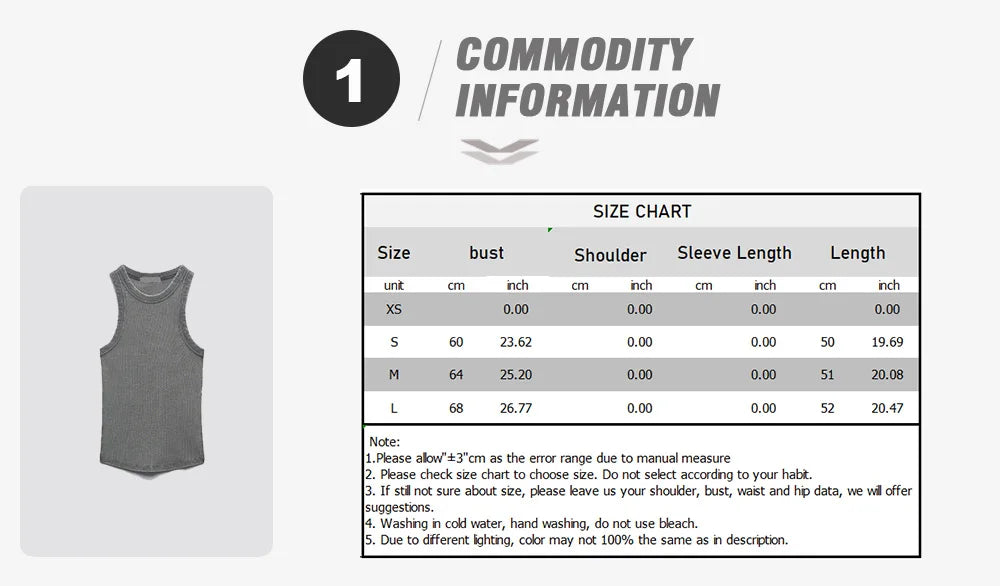 BMURHMZA Fashion New Water Wash Rib Simple Retro Workwear Women's Tank Top