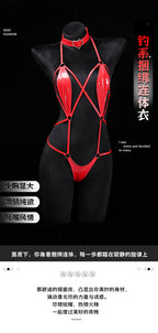 Anime Cosplay Girls Halter Leather Swimsuit Cross Straps Bandage Jumpsuit Bodysuit Lingerie Costumes Hollow Out Pajamas