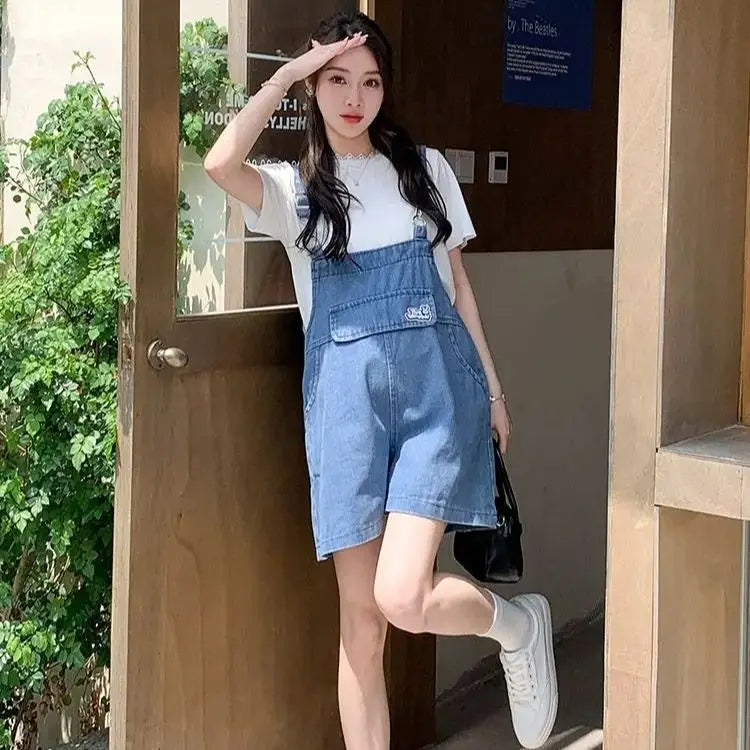 Denim Jumpsuit Rabbit Ears Cute Girl Chic Wide Legs High Waist Loose Korean Japan High Street Solid Jump Suits Women