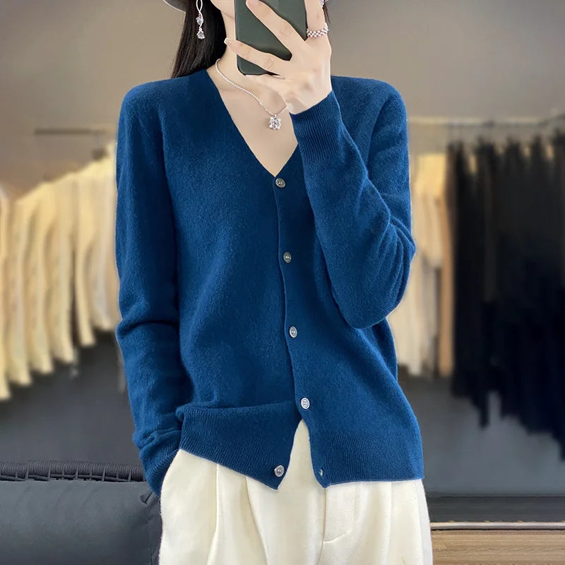 100 Merino Wool Knitted V-neck Sweater Women's Top Loose Korean Version Fashionable Versatile Autumn And Winter Cashmere Sweater