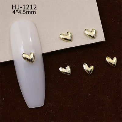 20PCS 3D Glossy Gold Silver Metallic Love Heart Various Crook Frame Solid Alloy Nail Art Rhinestones Decorations Manicure Charms