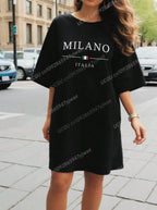 2025 Summer New Women T-Shirt Dress Loose Casual NEW YORK Printed O-Neck Lady Short Sleeve Pullover Dresses Women Clothing