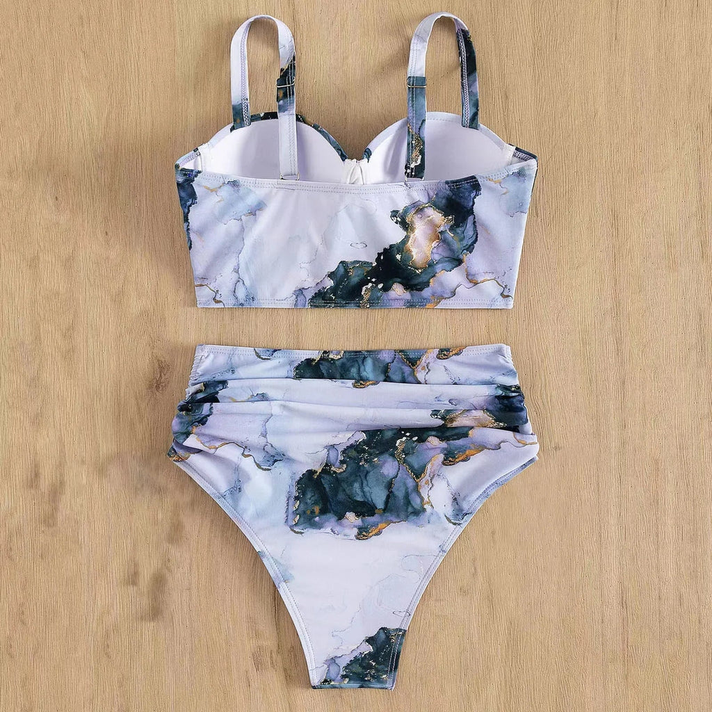 2024 Summer New Bikini Push Up Swimsuit Women Halter High Waist Swimwear Female Printed Bathing Suit Bathers