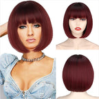HAIRJOY Women Short  Straight  White Bob Wig with Bangs  Synthetic Hair for Daily Party Cosplay Halloween