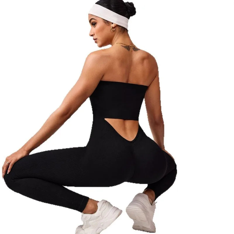 Anti Slip Strip Strapless Sports Jumpsuit Featuring Backless Lifting Hip Lifting To Shape Body Fit Snugly Yoga Fitness Underwear