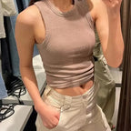 BMURHMZA Fashion New Water Wash Rib Simple Retro Workwear Women's Tank Top