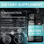 4-in-1 Calcium Supplement with Vitamin D3 K2 B12 - Supports Bones, Teeth, Heart and Immune System Function