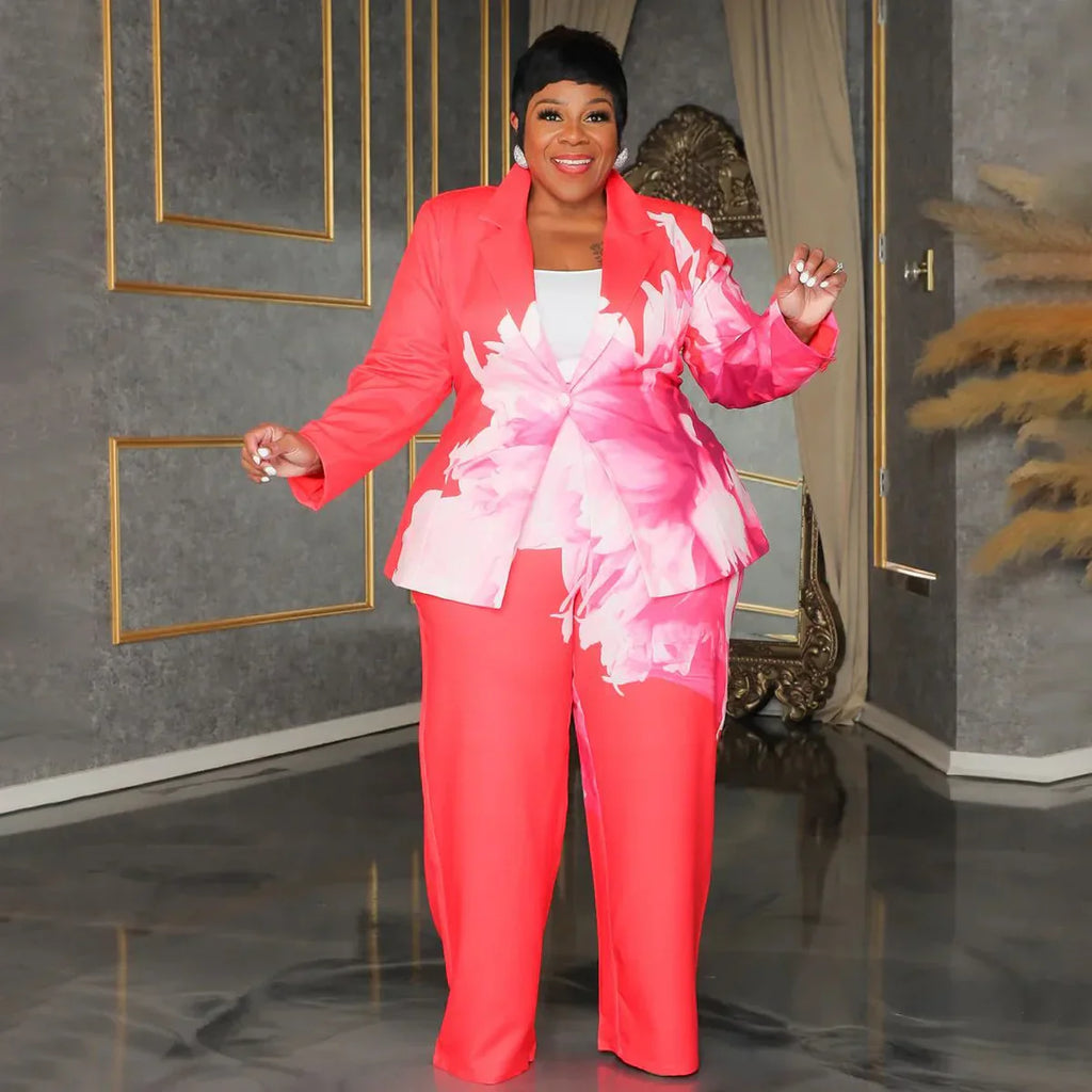 2 Piece Women Sets 2024 New Arrival Plus Size Autumn Winter Matching Two Pieces Sets Blazers Top Pants Suits Outfits Clothing