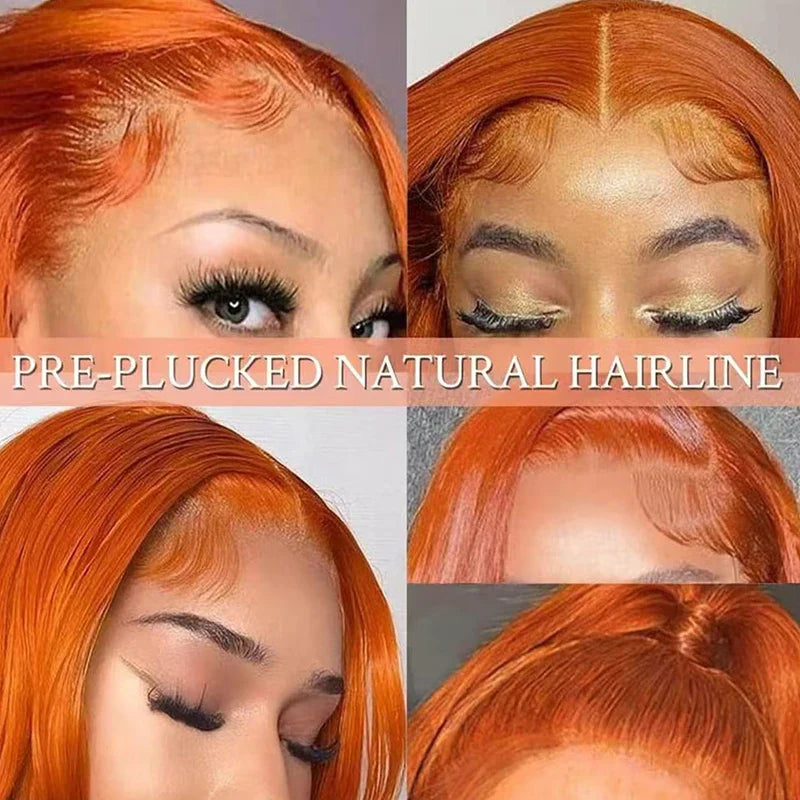 38 Inch Ginger Orange Lace Front Wigs Human Hair 13X6 180% Density Brazilian HD Transparent straight Lace Frontal Wig Human Hair