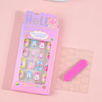 24Pcs Children Cartoon Nail Tips Colorful Cute Rabbit Pink Stars 6-14 Years old Girl Fake Nail With Jelly Glue Kids False Nail