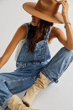 Casual Women Summer Vintage Retro Denim Long Jumpsuit Spaghetti Strap Straight Romper Pants Baggy Bib Overalls Jumpsuits