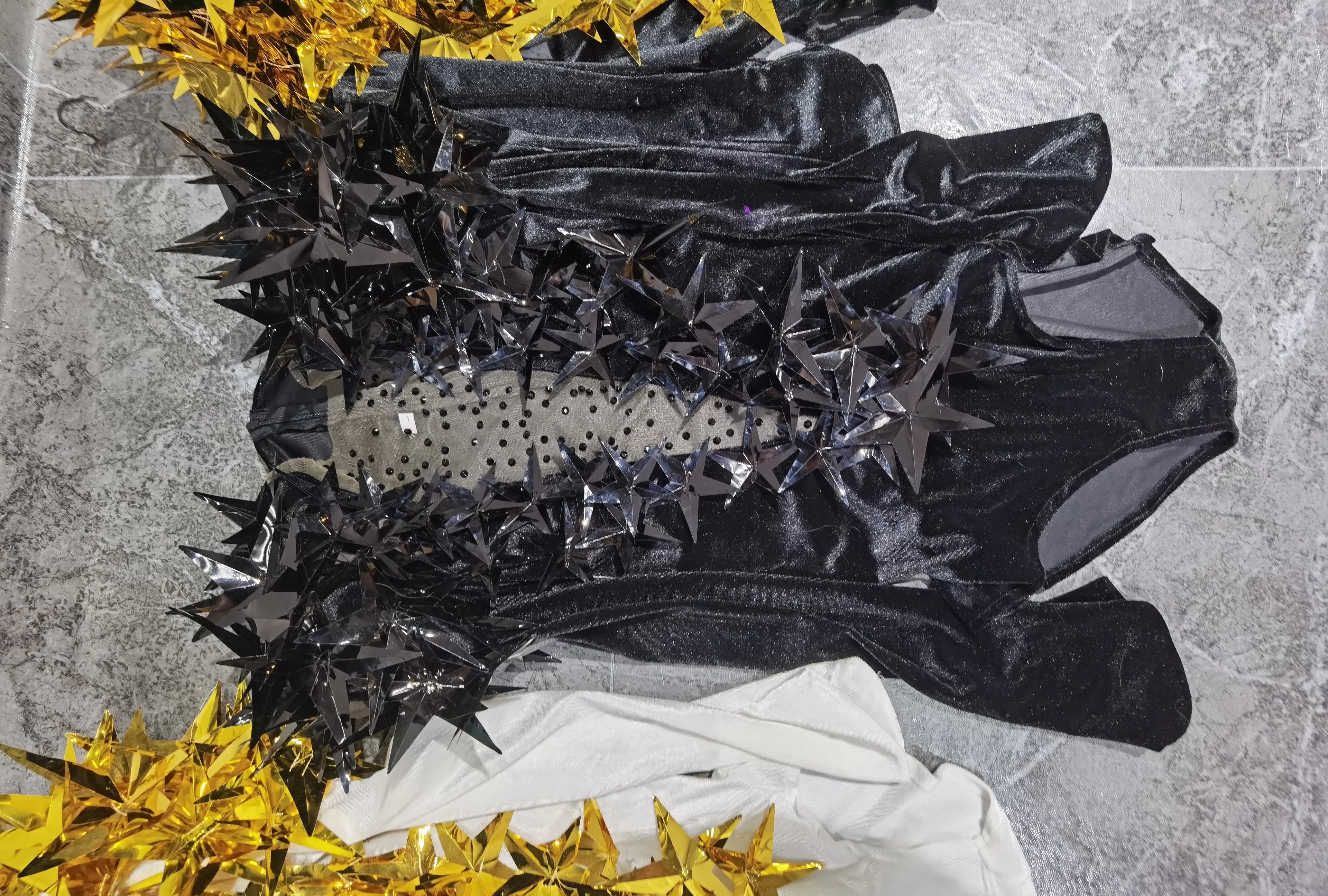 2025 New Shiny Black Rhinestone Velvet Long Sleeve Bodysuit Women Evening Party Club Gala Hosts NightClub Bar Stage Costumes