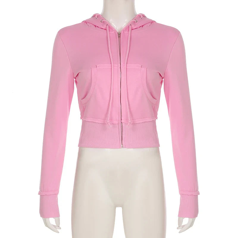 BIIKPIIK Drawstring Hooded Hoodie Suits Autumn Winter Solid Zipper Women Casual Pants Set Street Sporty Sweatshirt Two Piece Set