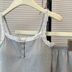 Casual Women Pajamas Summer Sleepwear Spaghetti Strap Shorts Sets 2 Pieces Night Wears O-neck Korean Sleeping Solid Home Suit