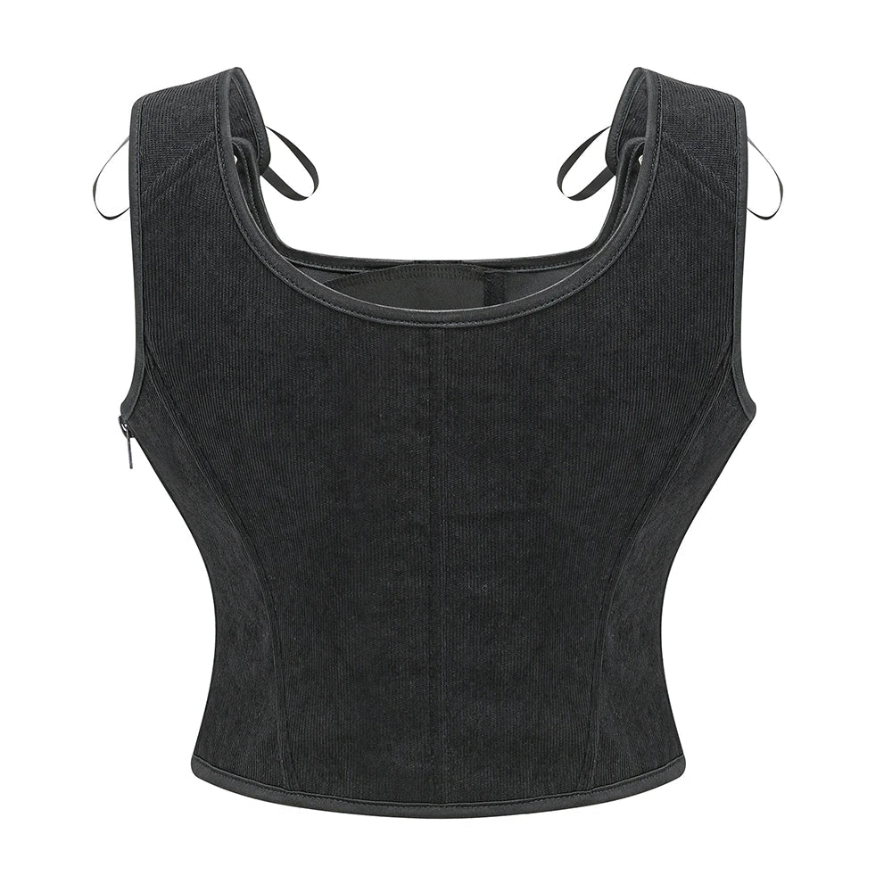 Army Green Victorian Vintage Vest Female Side Zipper& Front Lace Up Tank Top Corset Punk Goth Clothing Sexy Corselet Feminino