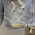 2024 Summer Latest Design Women's Knee-Length Casual Cotton Short Jeans Shorts Washed Blue Ripped Hole New Kpop Luxury Jeans