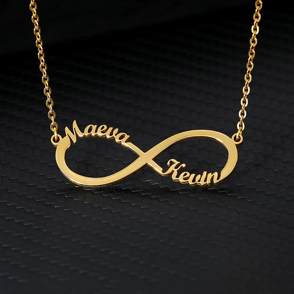 Custom Double Heart Two Names Infinity Necklaces For Women Stainless Steel Customized Necklace Pendant Personalized Jewelry Gift