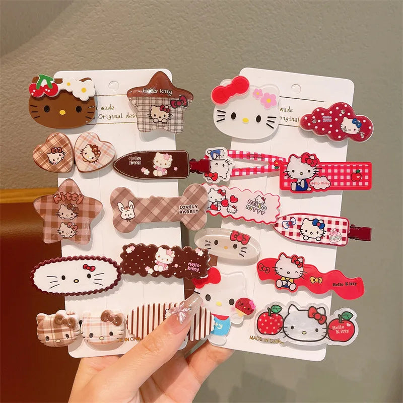 10pcs Children's Hair Clip HelloKitty Cute Headwear for Girls and Children Forehead Hair Clip