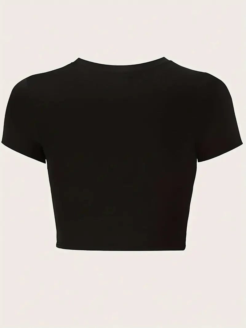 Cropped I Love My Husband Print Crew Neck T-shirt Y2K Short Sleeve Crop Top for Spring Summer Women's Clothing