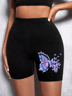 Casual Women Fitness Short Pantsbeautiful Dreamy Purple Butterfly Prints Leggings Short High Elastic Soft Thin Female Sportswear